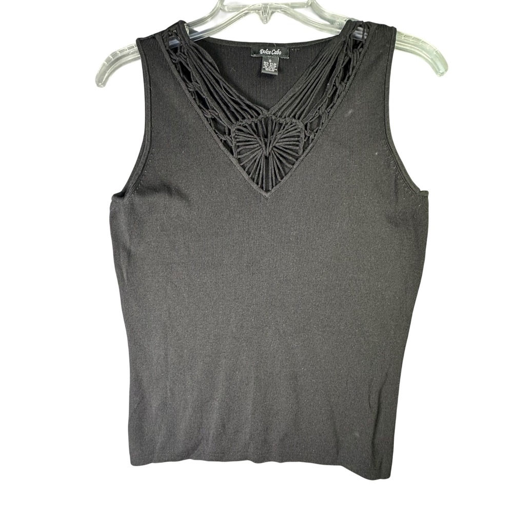 Dolce Cabo Macrame V-Neck Ribbed Knit Sleeveless Top Goth Boho Whimsigoth Small